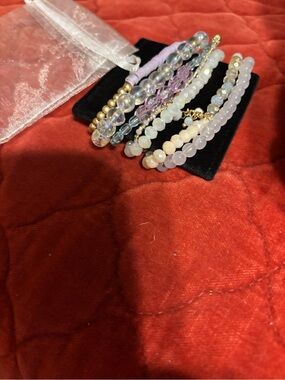 Boho Plunder Pastel Pink & White Layered Bead Bracelet Set